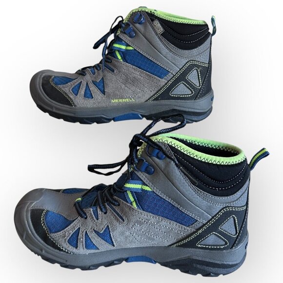Merrell Capra Mid Waterproof Hiking Boots Blue Gray Little Boys Youth Size 4 - Picture 7 of 11